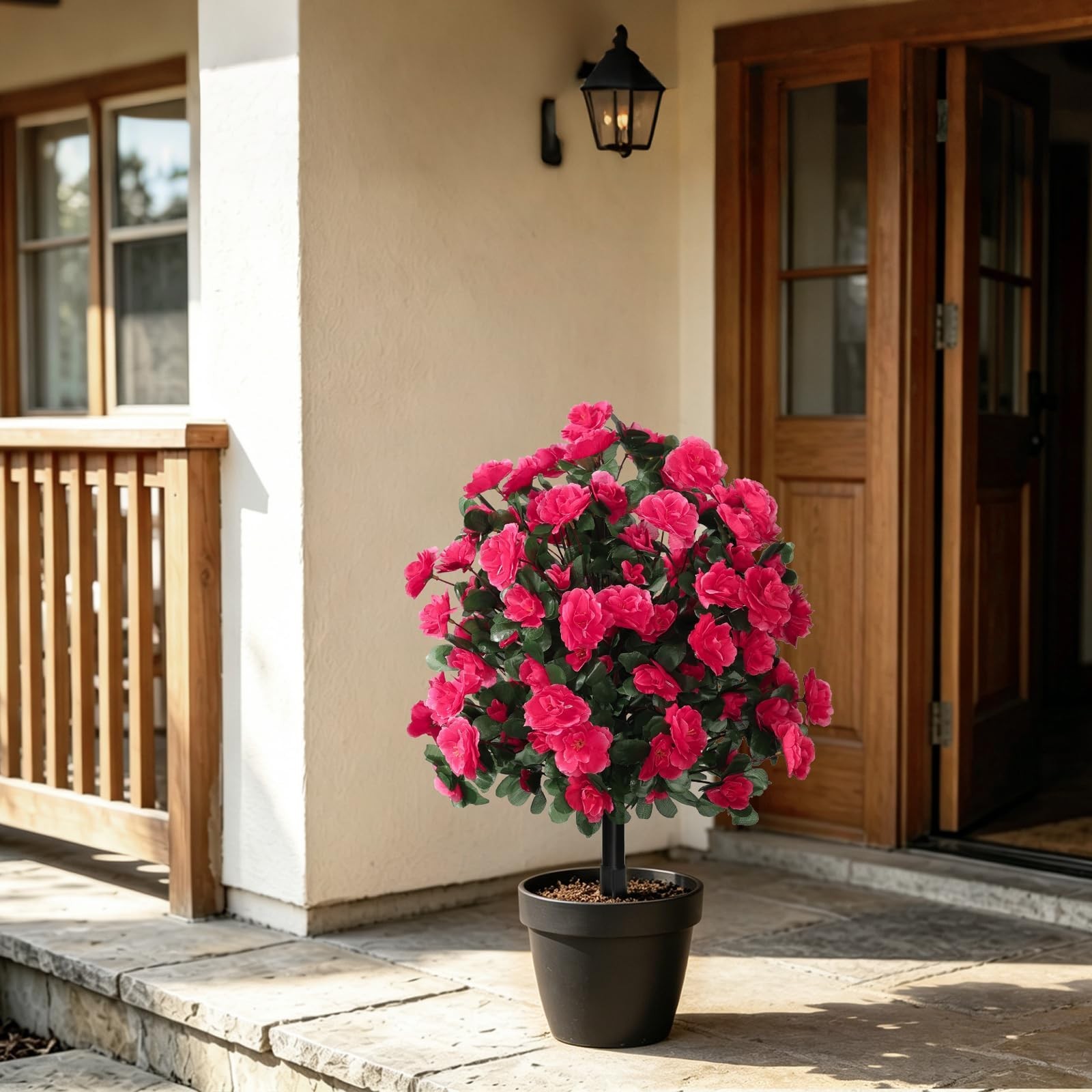 Hot Pink Artificial Silk Azalea Topiary Ball 22″ – UV Resistant Faux Floral Deco