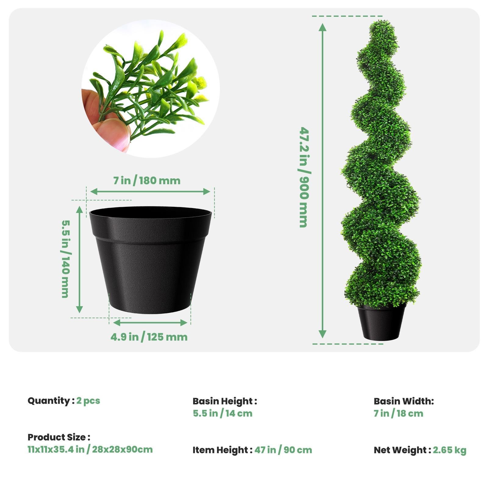 2PCS 3FT Topiary Trees Artificial UV Resistant Artificial Spiral Trees for Decor
