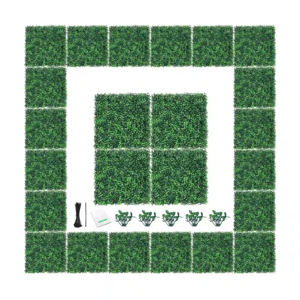 1 .78 In. H X 20 In. W 24-Piece Artificial Boxwood Wall Panels Uv-Proof Grass Ba