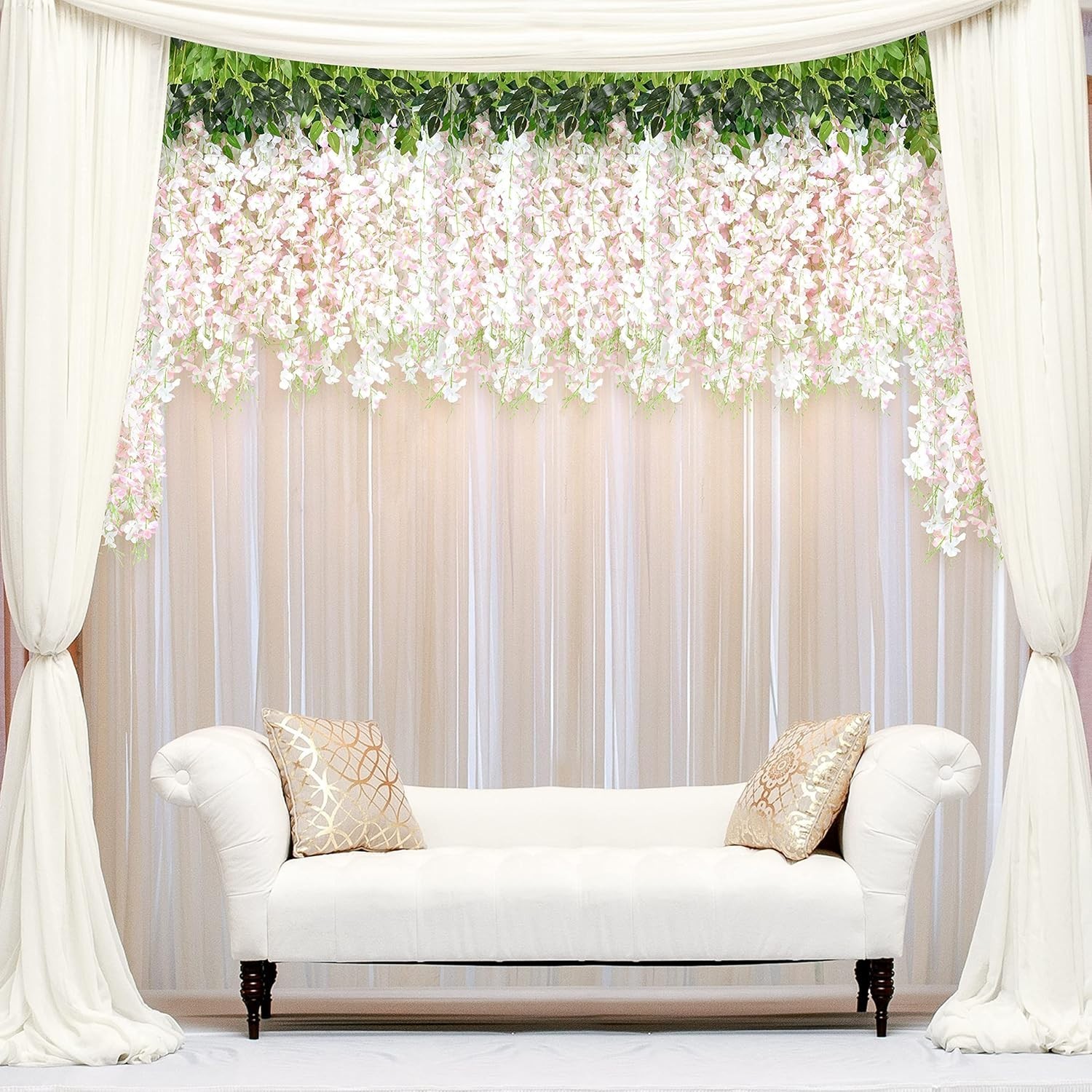 36Pcs White & Pink Fake Wisteria Hanging Flowers, 3.6Ft/Pcs Artificial Wisteria