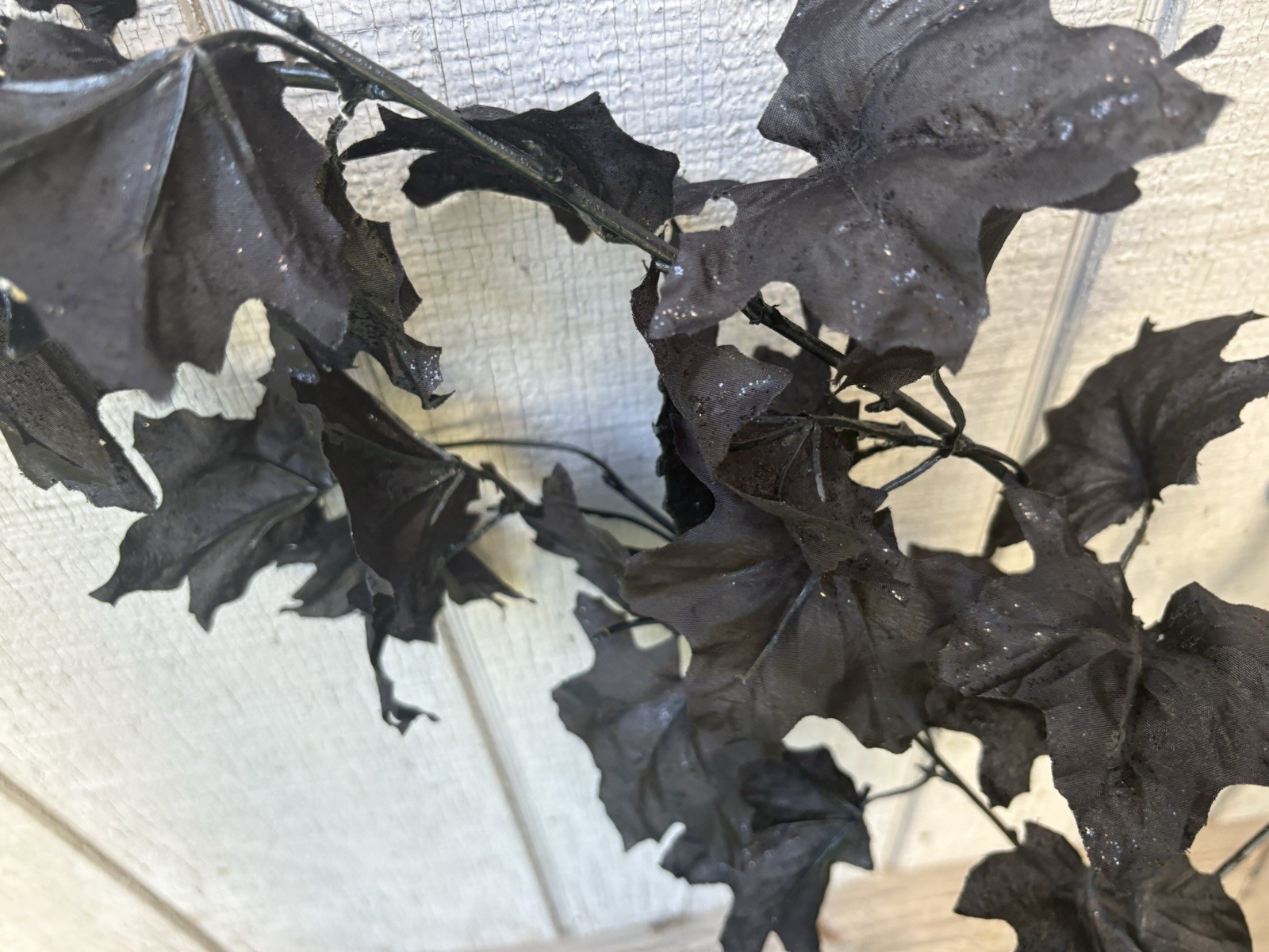 Halloween Decor Fake Black Glitter Maple Leaf & Goth Cherry Blossom Branch 24”
