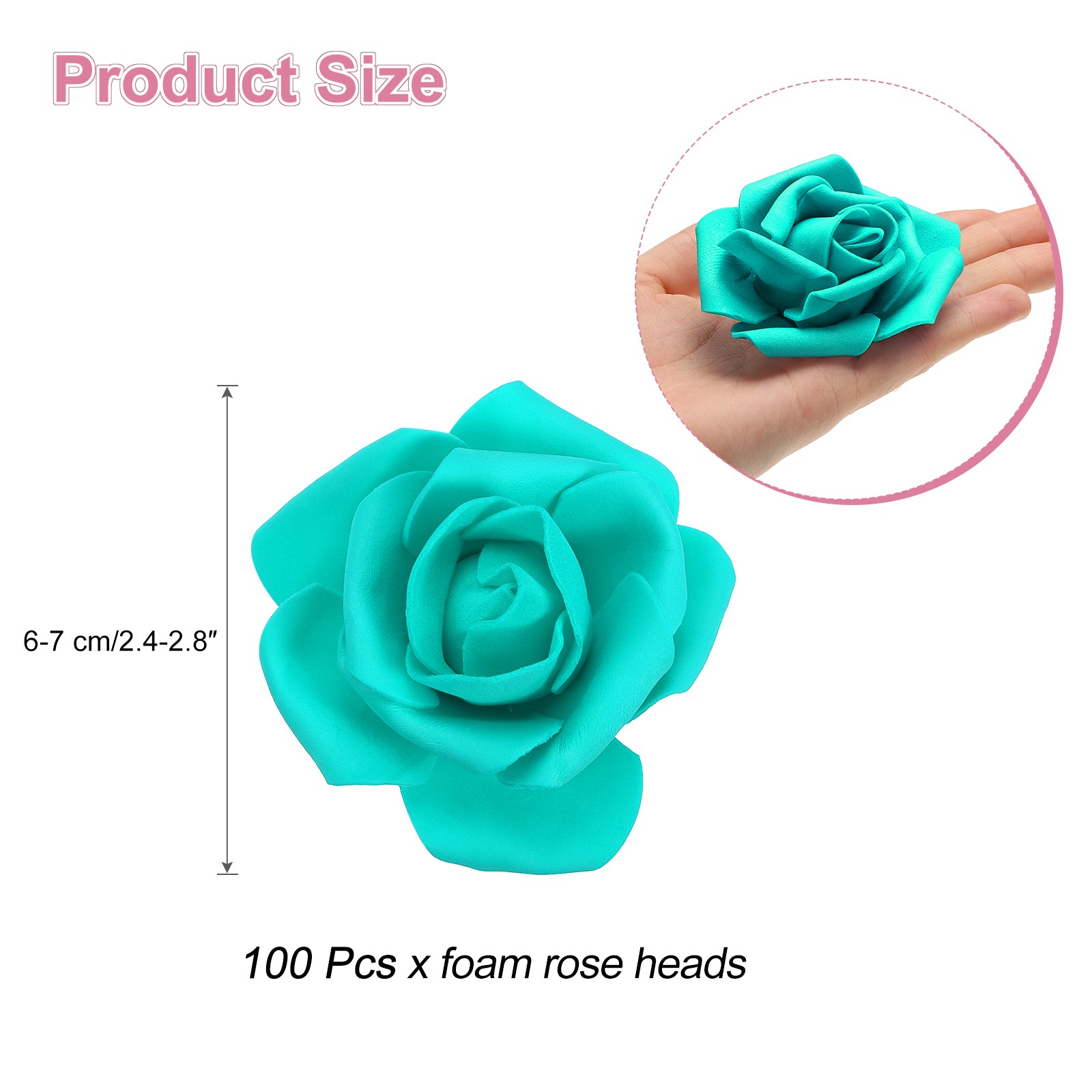 100pcs Foam Rose Heads 67 Cm for DIY Crafts Accessories Aquatic Blue