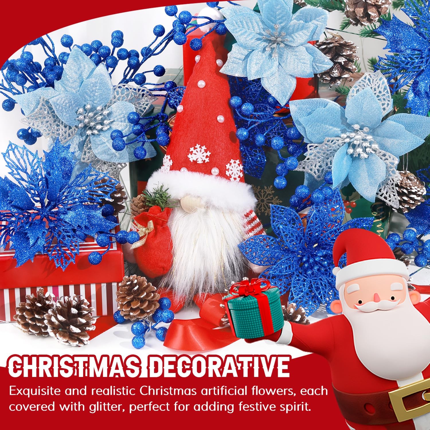 56 Pcs Christmas Decorations, 4 Styles Poinsettias Artificial Christmas Flowe…