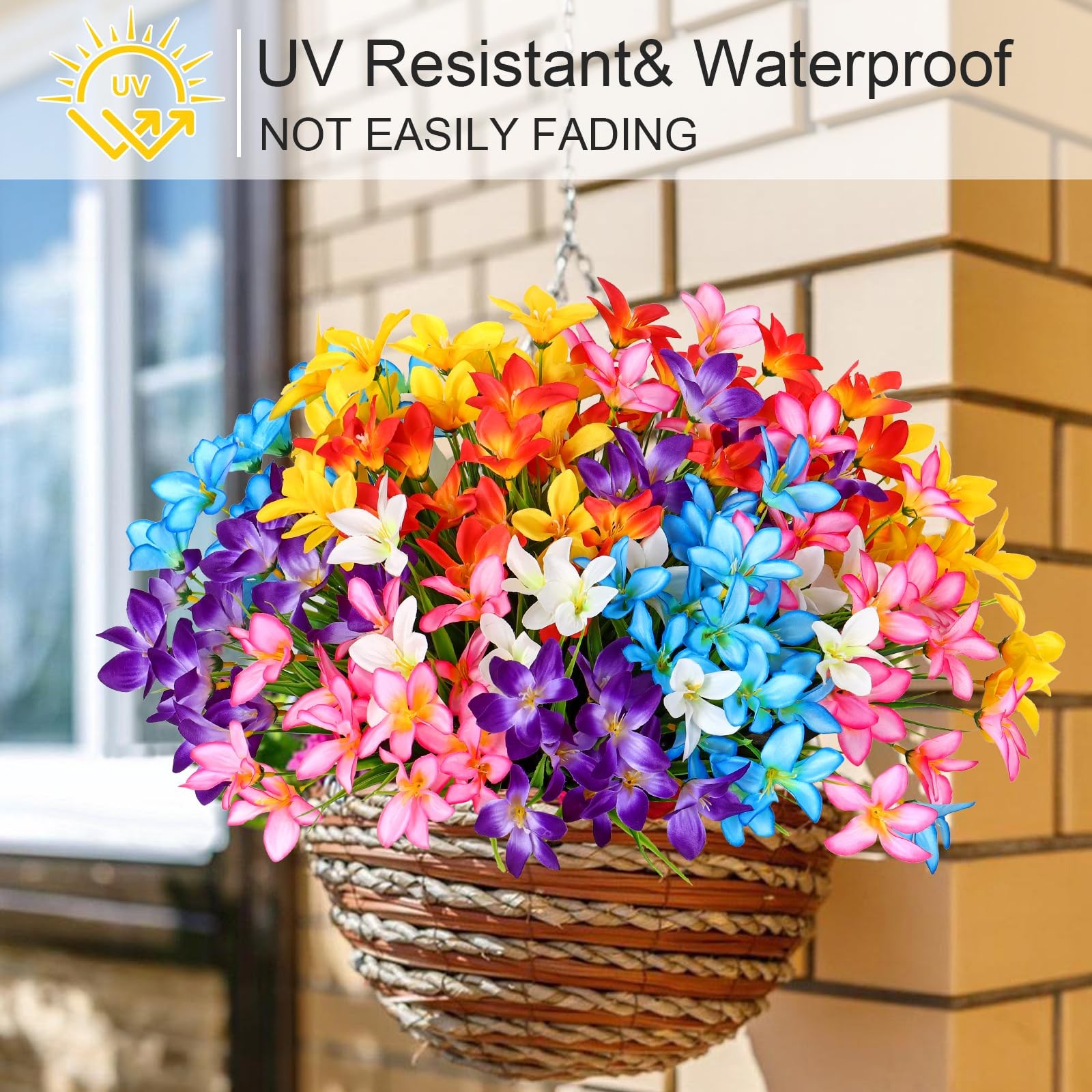 12 Bundles Artificial Flowers for Outdoor Indoor Colorful Plastic Silk Faux F…