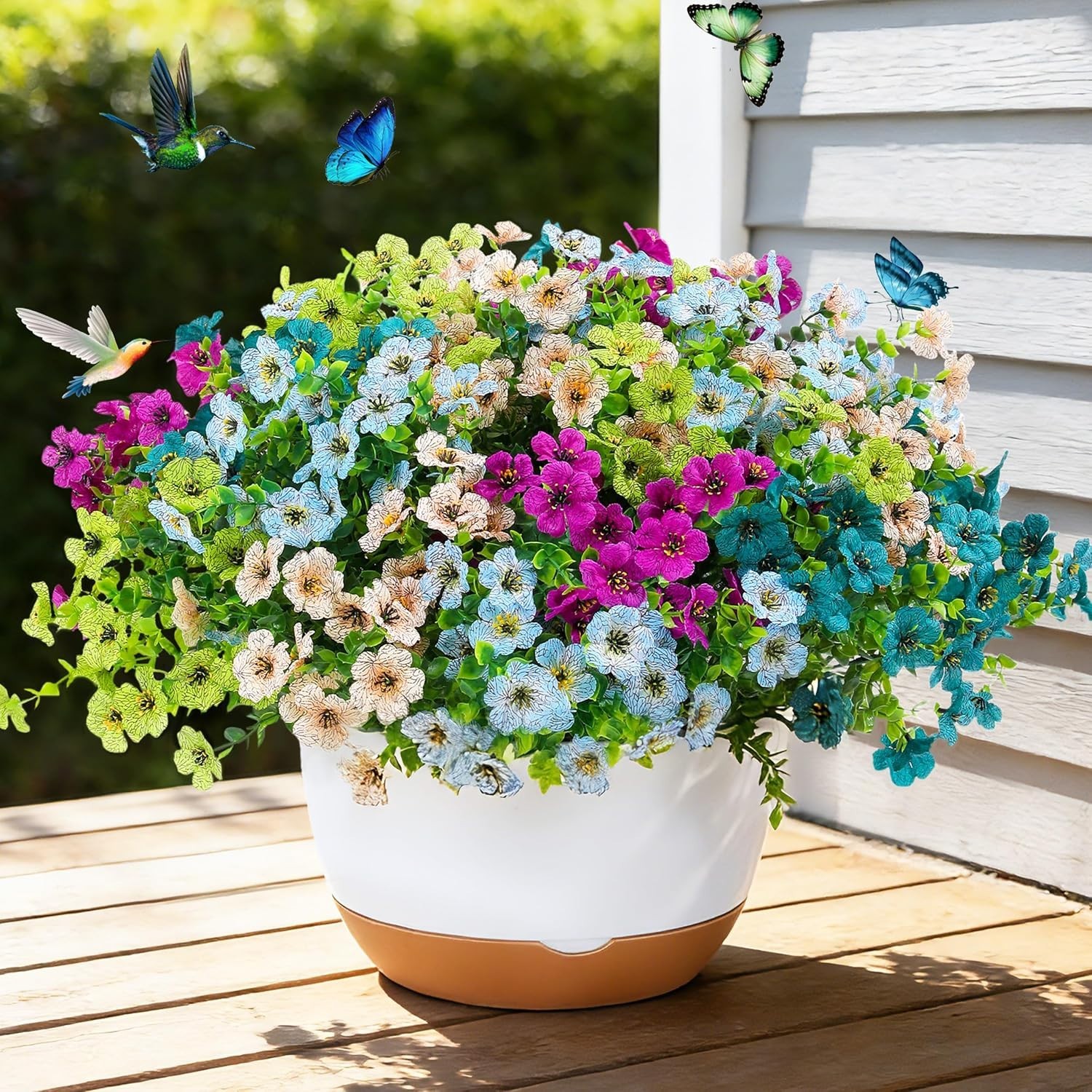 16 Bundles of UV-Resistant Faux Eucalyptus & Daisy Flowers for Outdoor Elegance