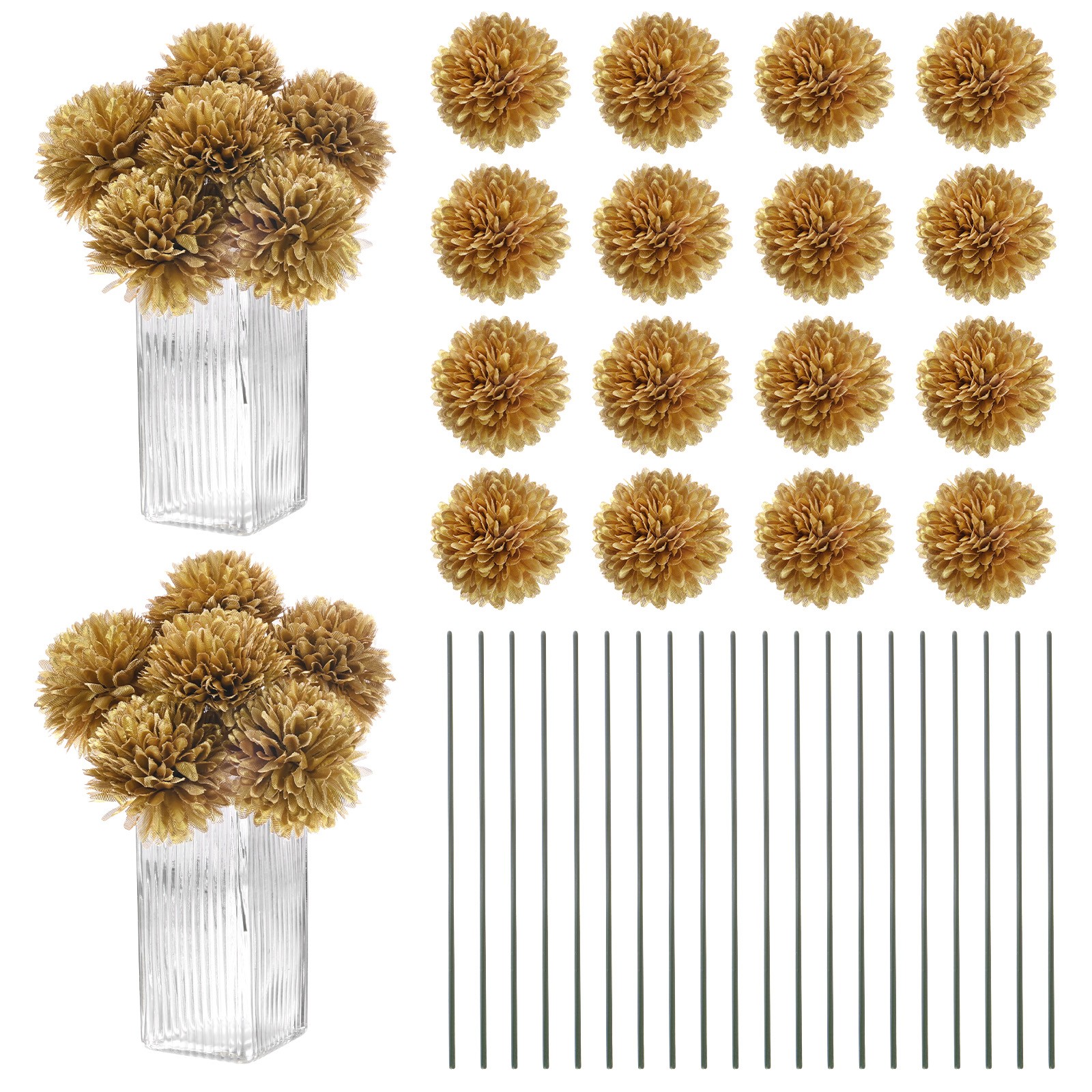 30-Pack Artificial Chrysanthemum Ball Flowers for Home Decor [Gold]