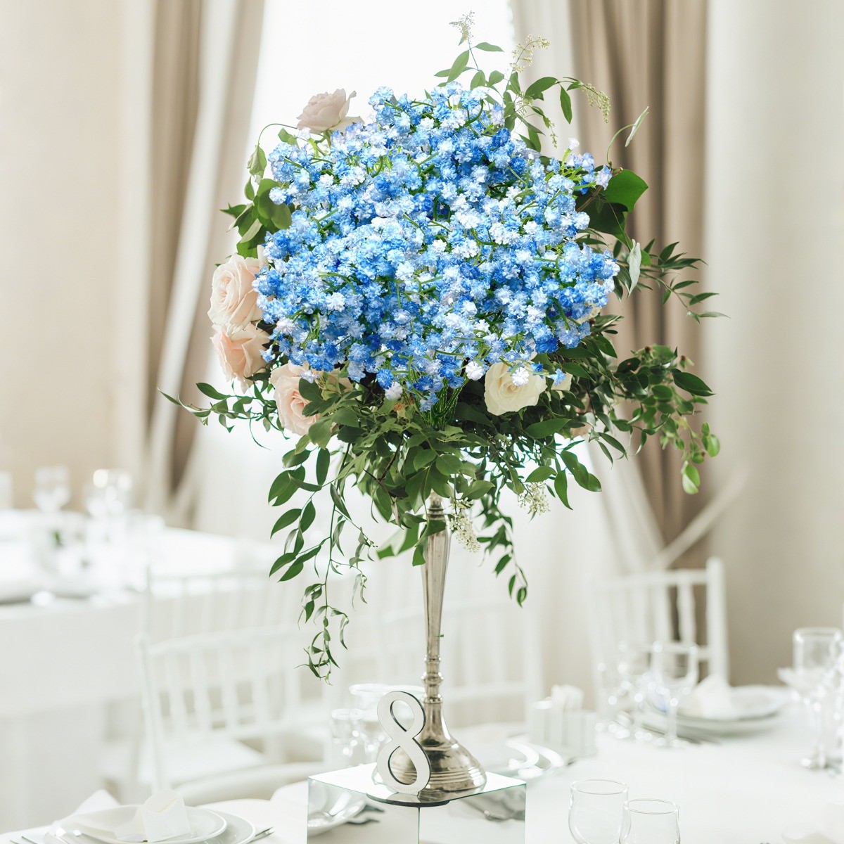 18Pcs Blue Babys Breath Artificial Flowers Gypsophila Bouquet Wedding Decor