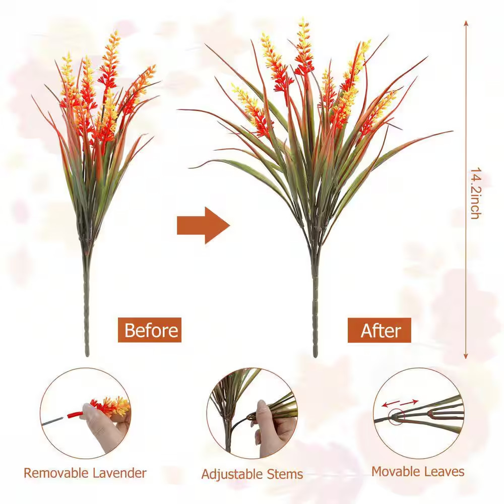 14.2 In. 24-Bundles Orange Artificial Lavender UV Resistant Plastic Faux Flowers