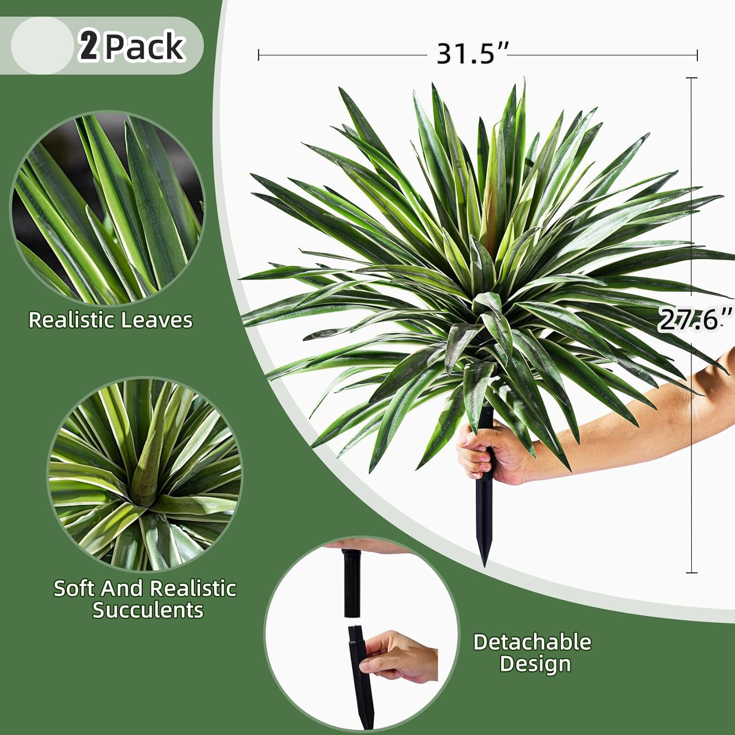 Realistic 27″ Artificial Agave Plant – 2 Pcs White Faux Greenery Decor