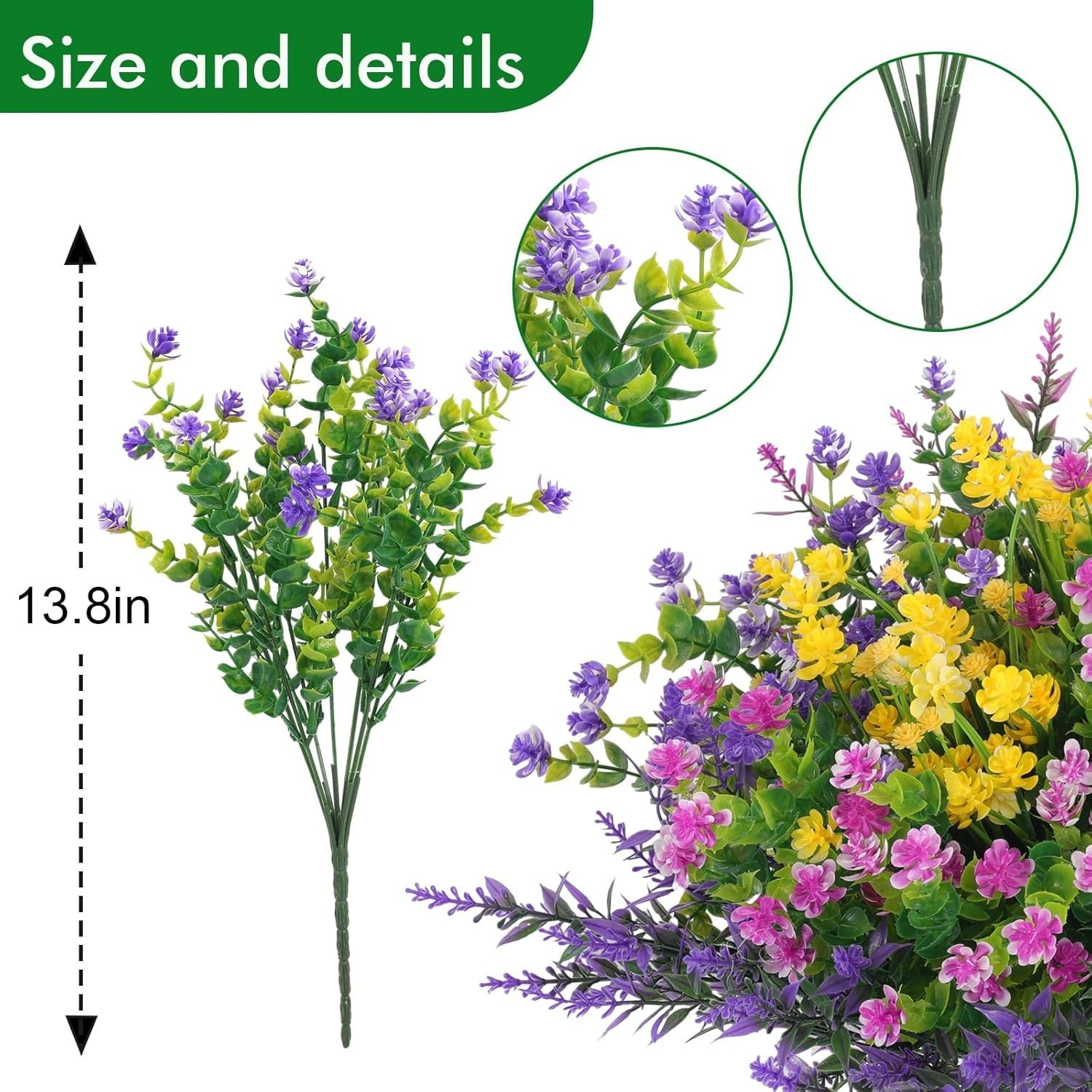 Colorful Artificial Flowers Set – 12 Pcs Outdoor Decor in Fuchsia, Yellow, Green