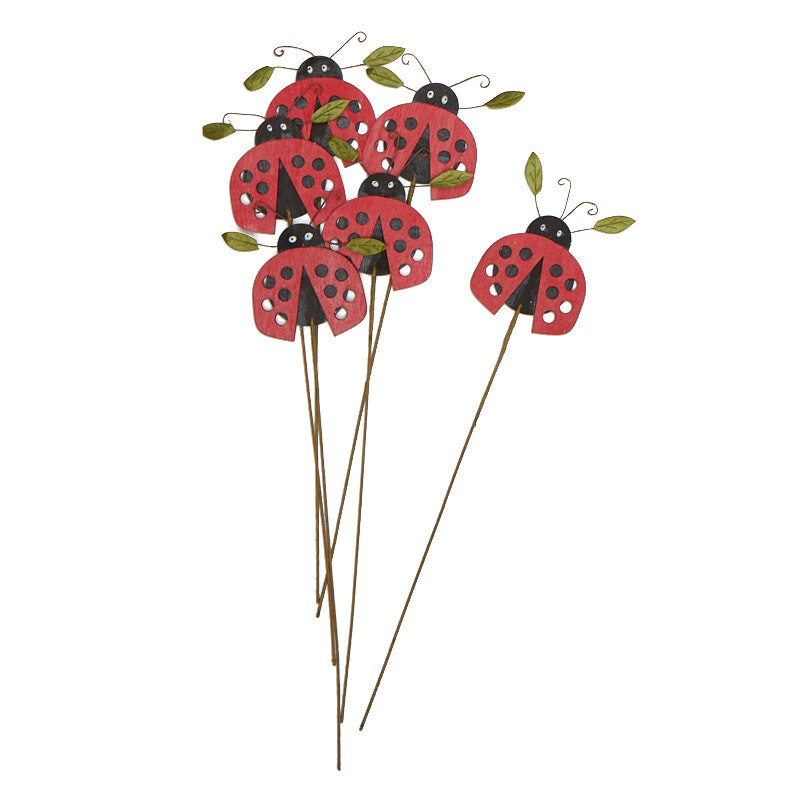 Package of 6 Whimsical Wood Ladybug 14″ Floral Picks
