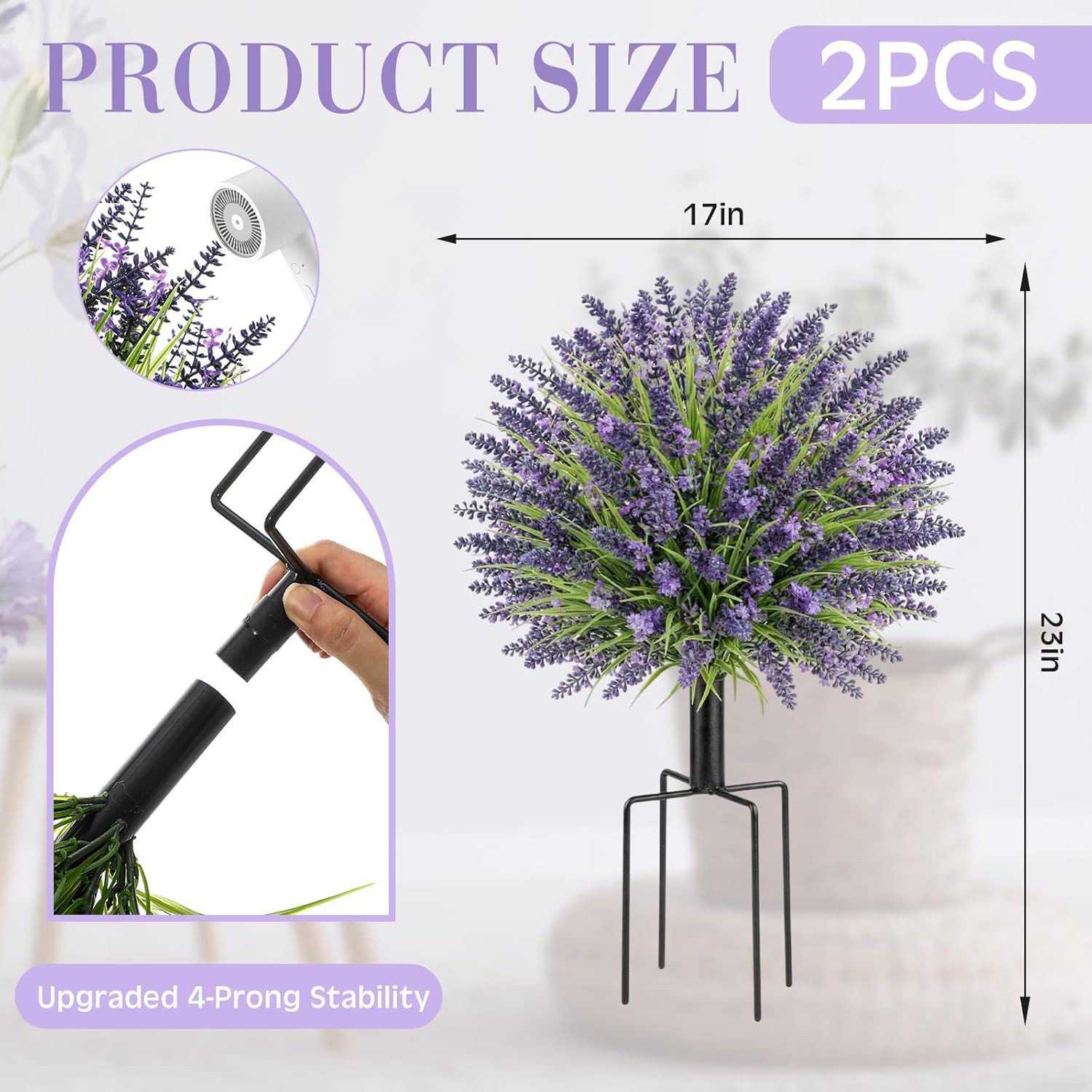 23″ UV Resistant Artificial Lavender Topiary Ball Trees – 2 Pack for Garden Deco