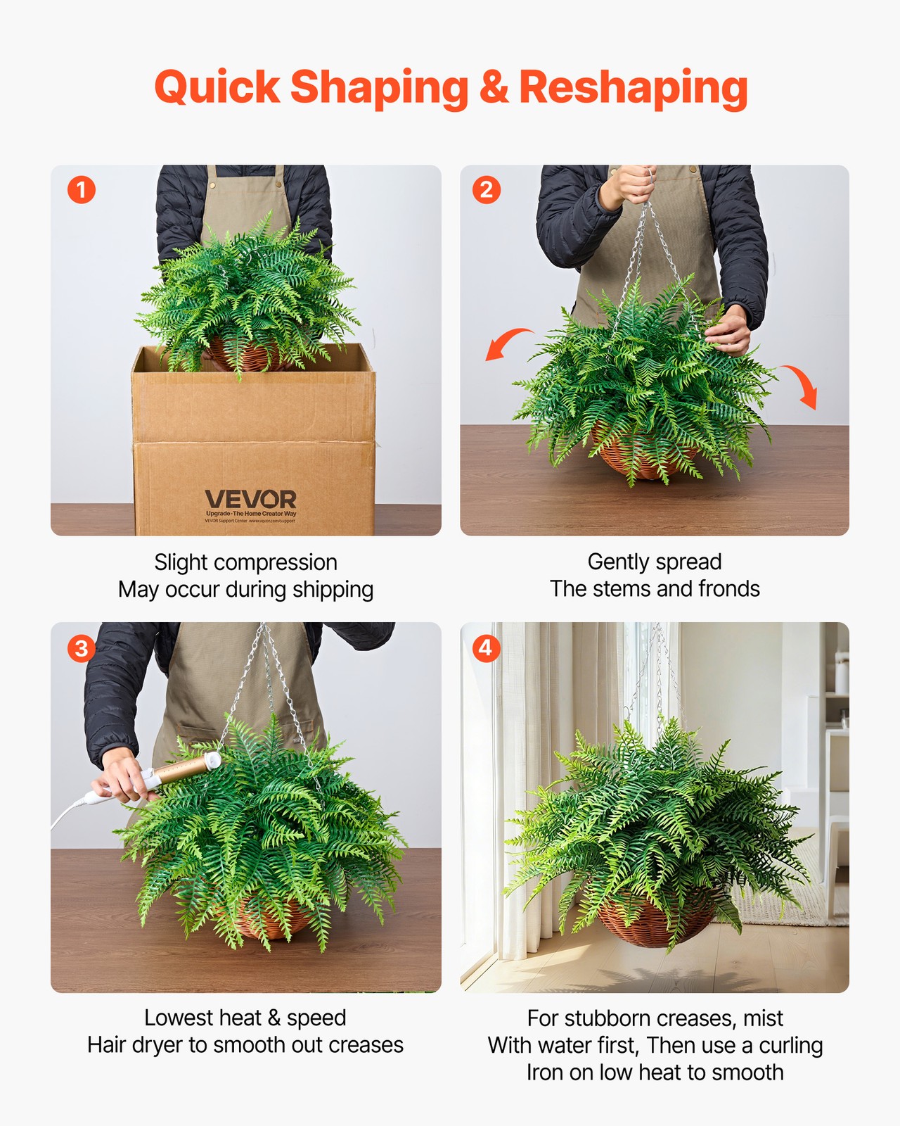 VEVOR 23″ Artificial Hanging Boston Fern Bush Wall Wedding Party Decor 2 Pcs