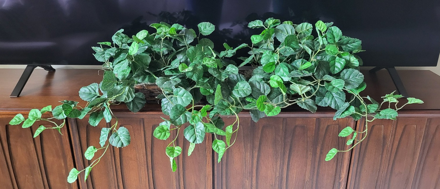 Indoor Artificial Ivy Silk Ledge Plant w/ Rectangle Basket 15″ — Set of 2