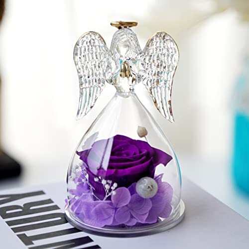 Mom Birthday Gifts for Mom Grandmas, Angel Figurines with Real Rose Purple