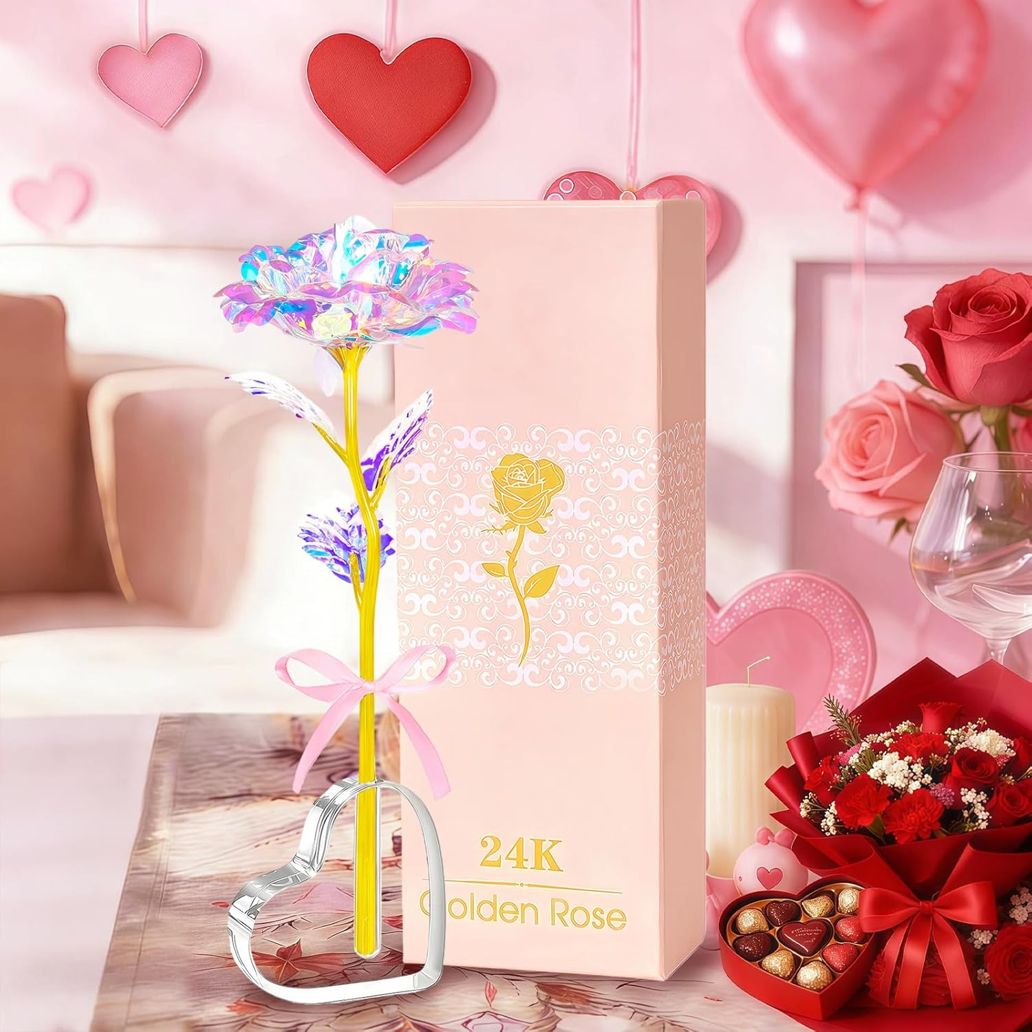 Valentines Day Rose Gifts for Her, Birthday Gifts for Women Mom Galaxy Rose Glas