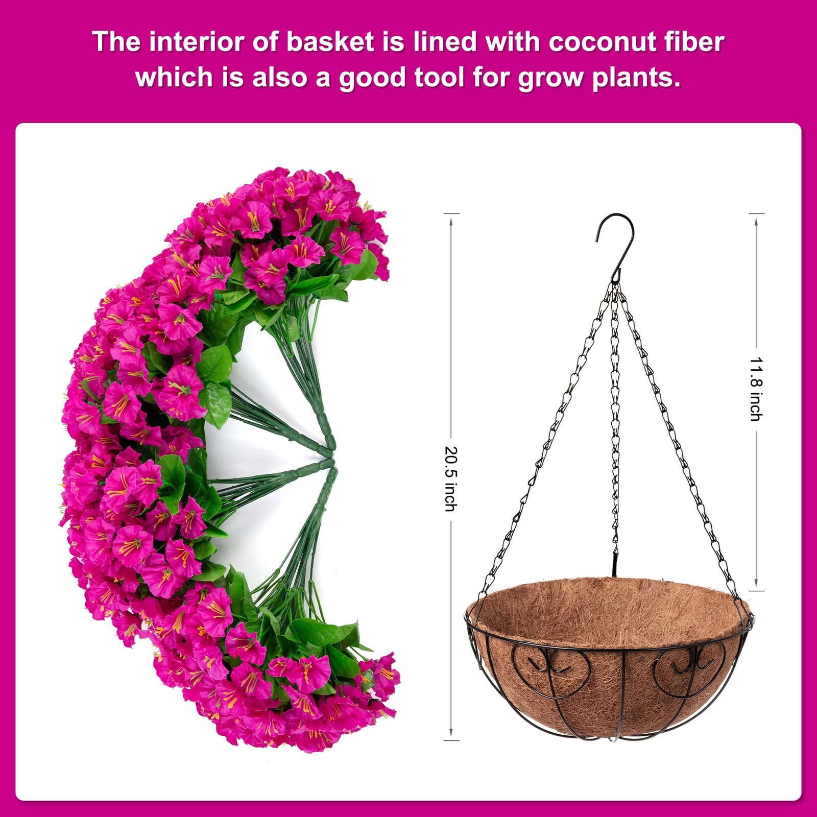 Artificial Hanging Flower Plants with Basket for Outdoor Decoration, Fuchsia