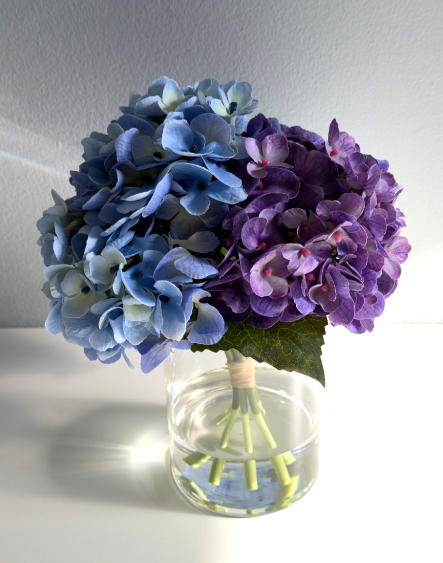 Faux Series BLUE+PURPLE Indoor Artificial Silk Hydrangea Bouquets with Stems