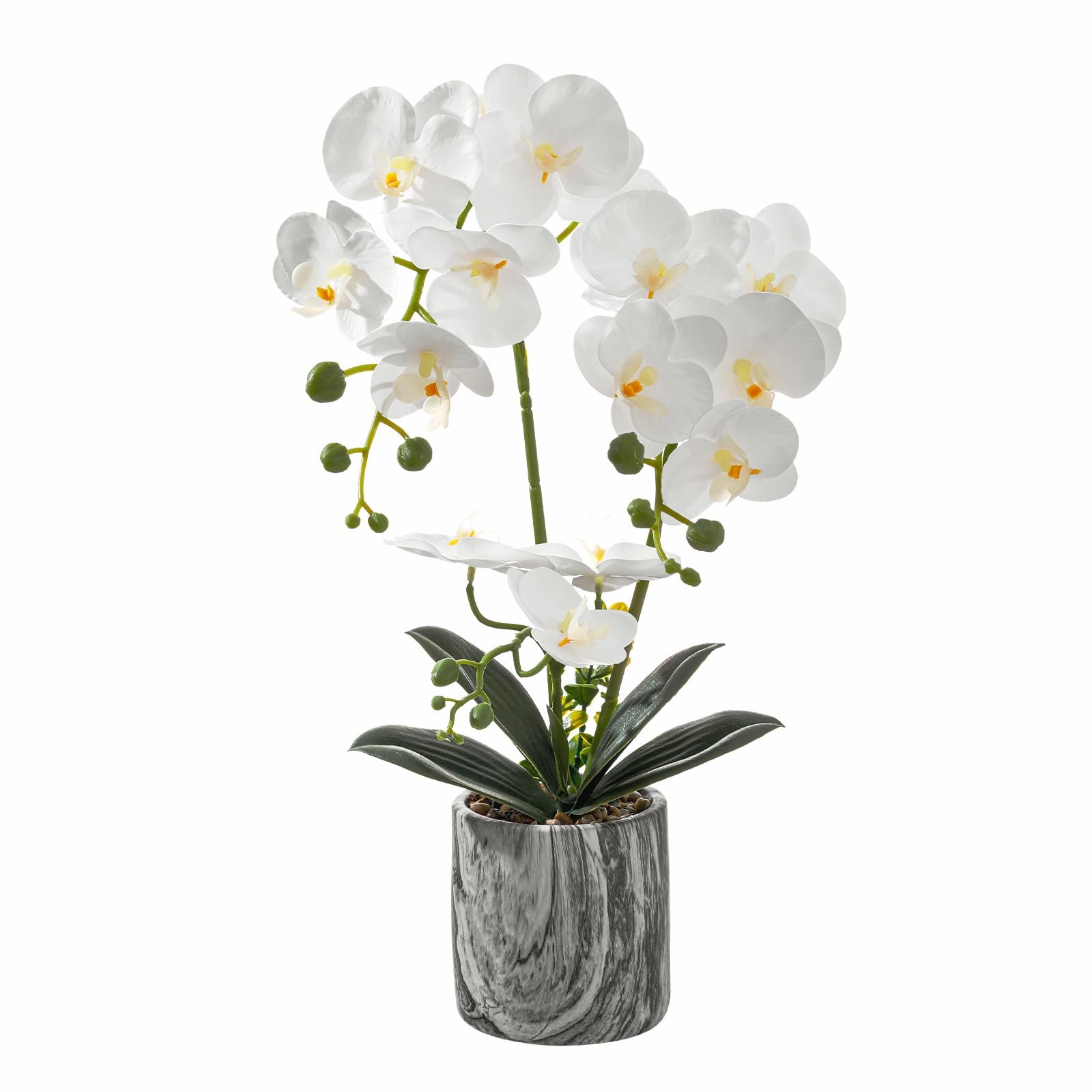 White 16.5 Inch Faux Silk Artificial Orchids Flowers Phalaenopsis Pot Decor