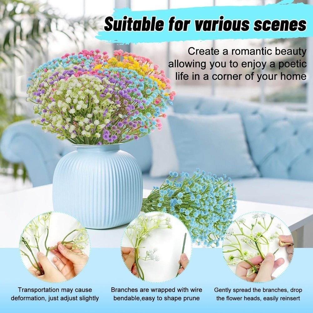 3-Stem Soft PVC Baby Breath Flowers for Wedding Bouquets and Photography Props