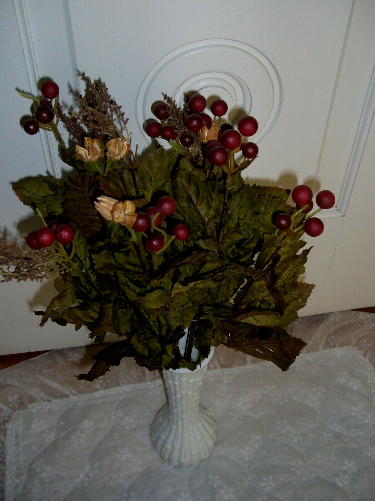 A Bunch of Silk Green Leaves/Red Grapes/Berries/22″ Tall
