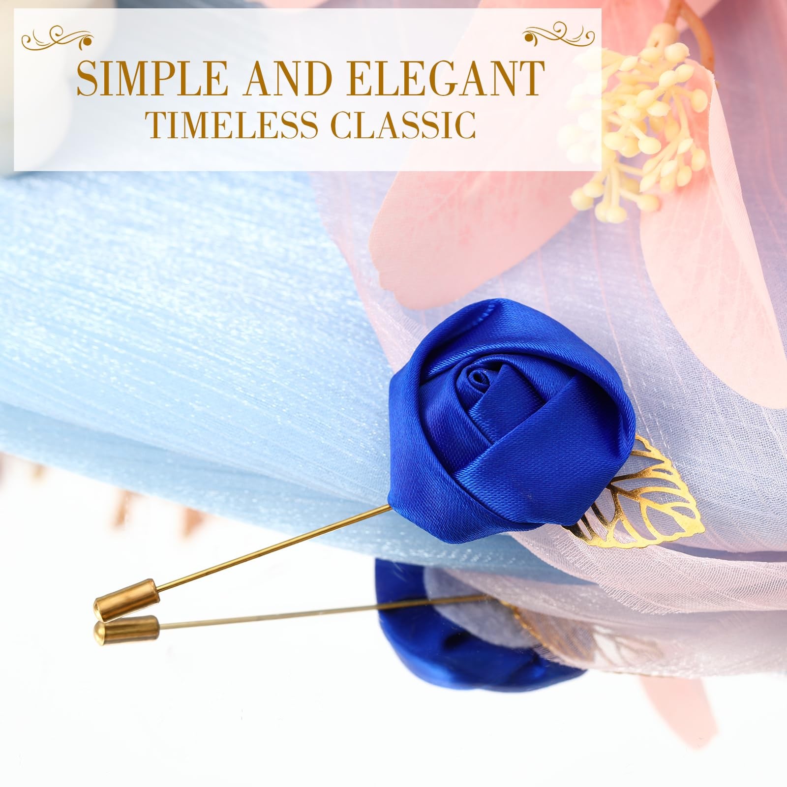 Blue Rose Boutonniere Wedding Buttonholes Pocket For Men Prom Party 24 PCS