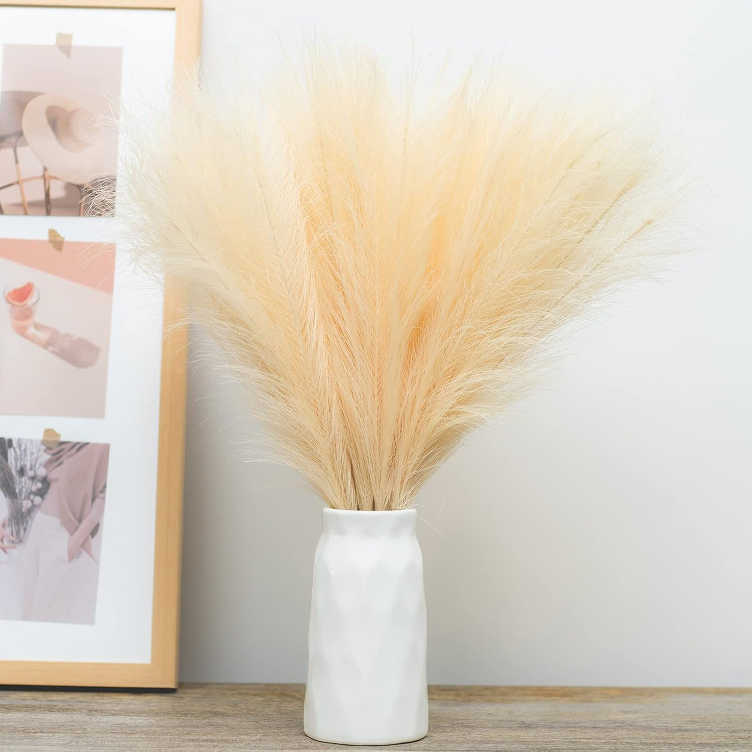 Faux Pampas Grass, 18″/45Cm Artificial Pampas Grass Fluffy 6 Stem Pompous Grass