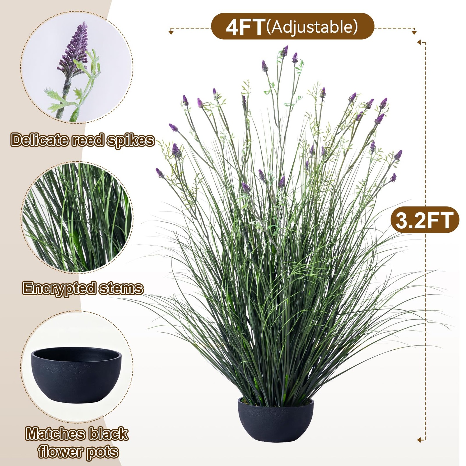 Lifelike Fake Lavender Faux Plastic plantas Synthetic Pampas Grass Indoor Out…