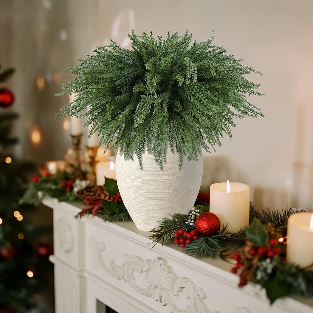 18” Norfolk Pine Stems – 16 Pack Real Touch Artificial Greenery Stems for Vase