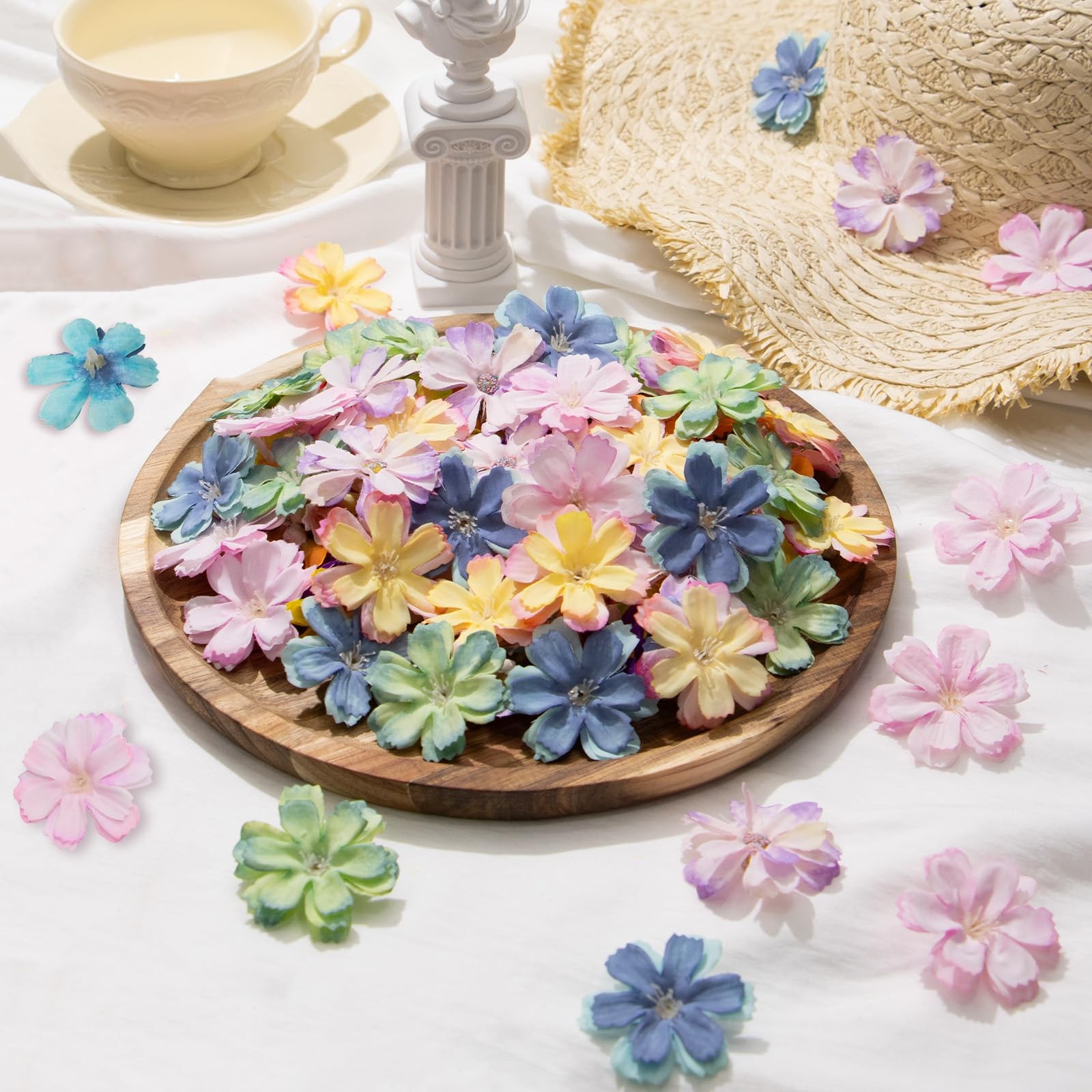 200Pcs Mini Artificial Flower Heads, Faux Silk Small Daisy Flowers Bulk, 20 C…