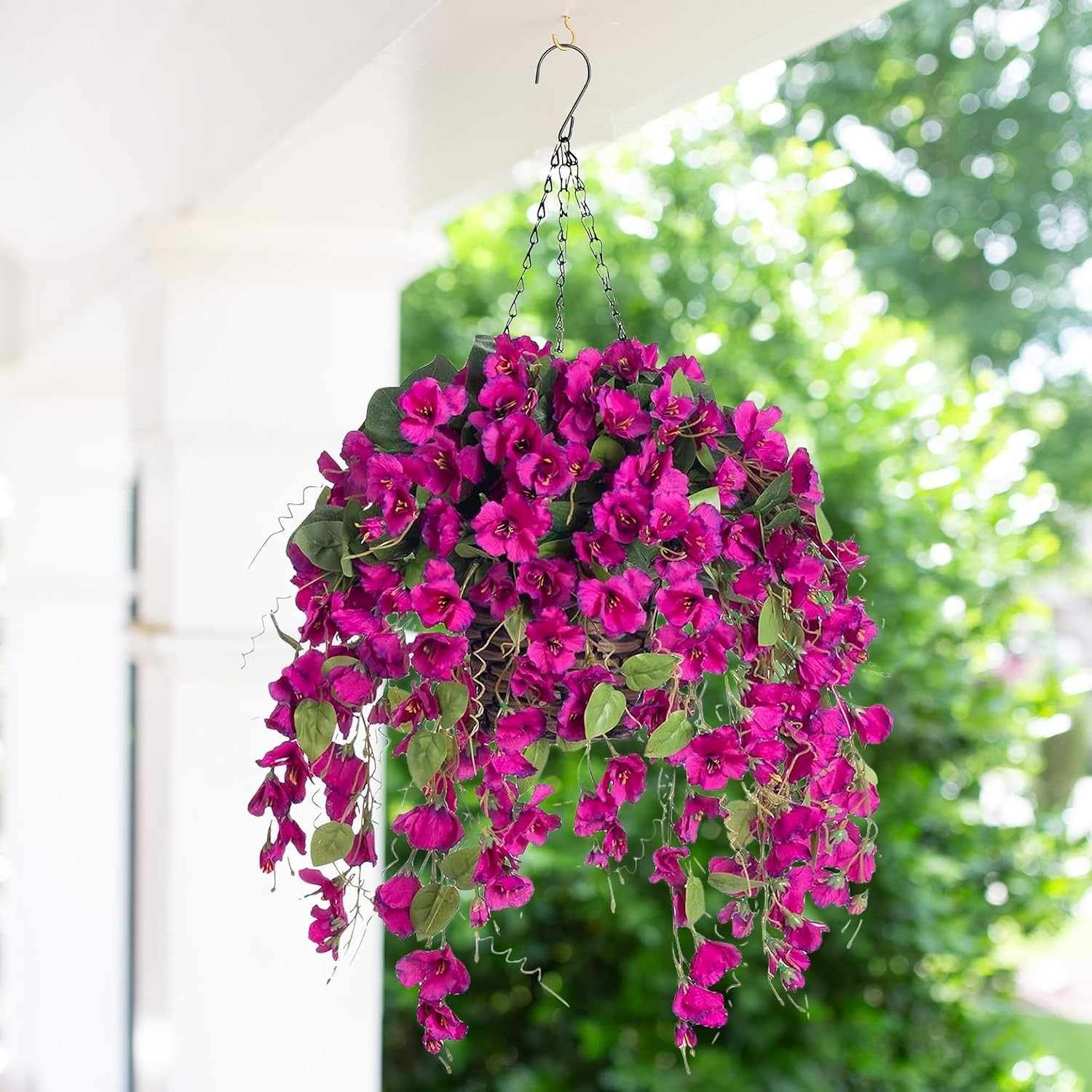 UV Resistant Artificial Hanging Hibiscus Flowers in Handmade Basket – Purple 2
