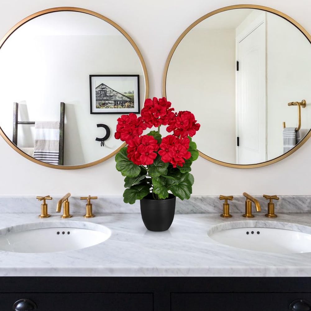 16” Geraniums Artificial Flowers Realistic Potted Plant – Red Fake Geraniums …