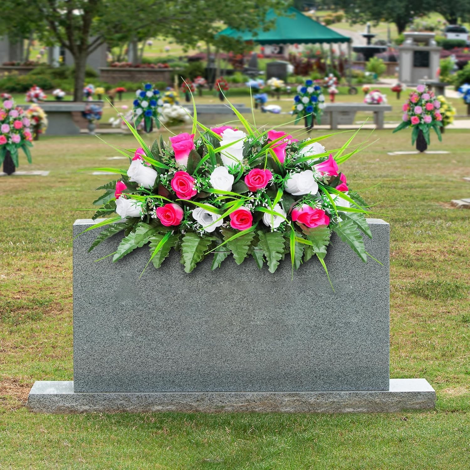 Artificial Cemetery Flower-Outdoor Grave Saddle Headstone Decorations,Pink an…