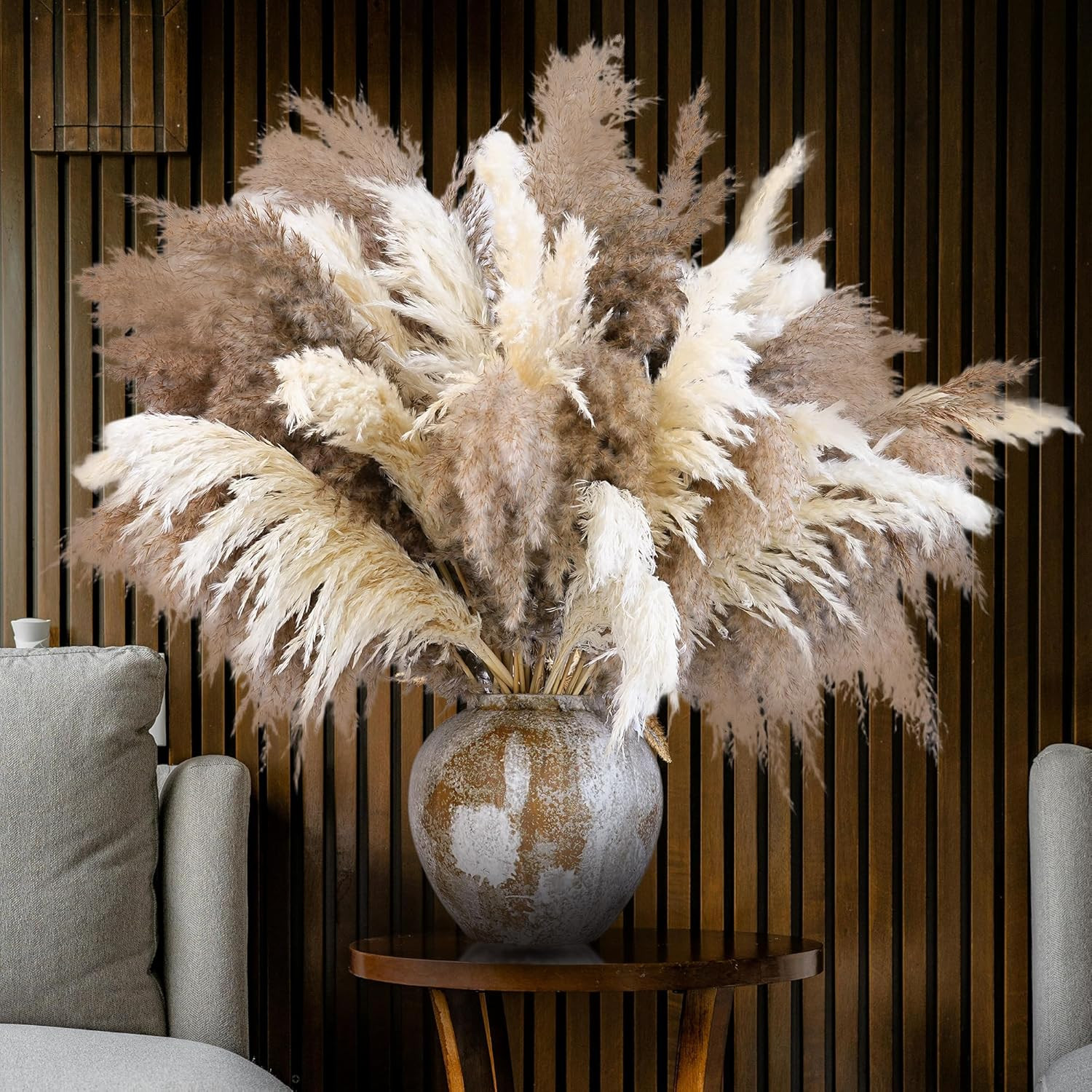60 PCS Boho Decor, Fluffy Pompas Grass, Natural Dry Pampas Grass Small, Short Pa