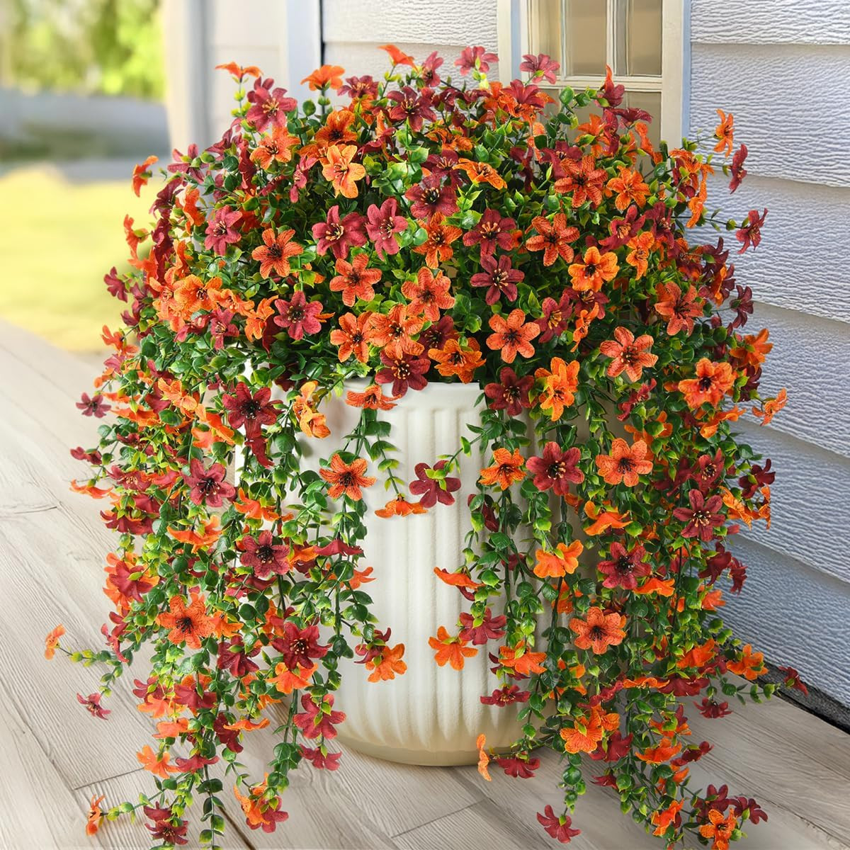 Artificial Fall Fake Flowers for Outdoor Fall Decoration,2 Pcs Faux Hanging Flow