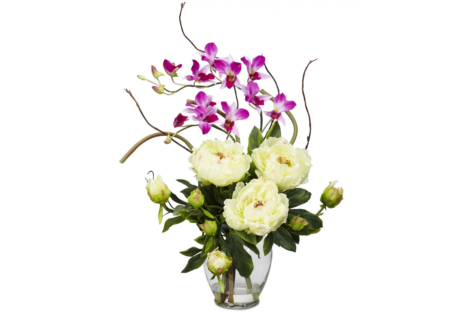 Nearly Natural Peony & Orchid Artificial Flower Arrangement – White