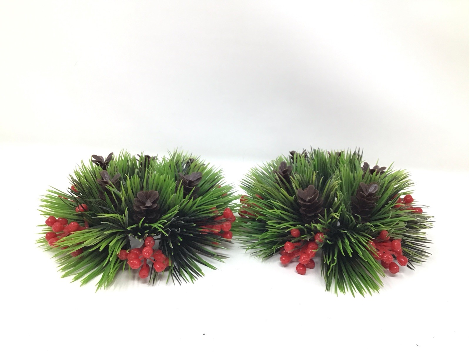 Christmas Wreath Ring Plastic Berries Pinecones Greens MCM Vintage Set Of 2