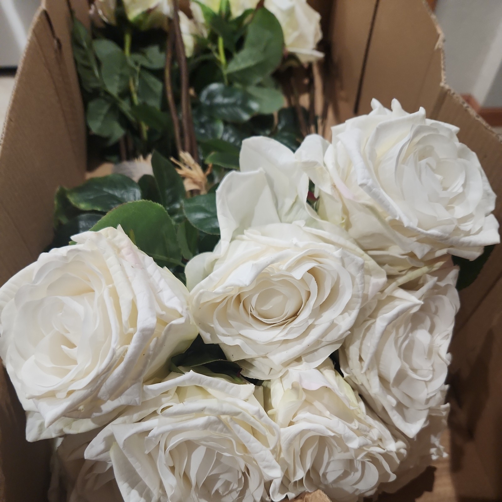 Roses White Real Touch Artificial Flowers with Stems Raz Imports 18 in total