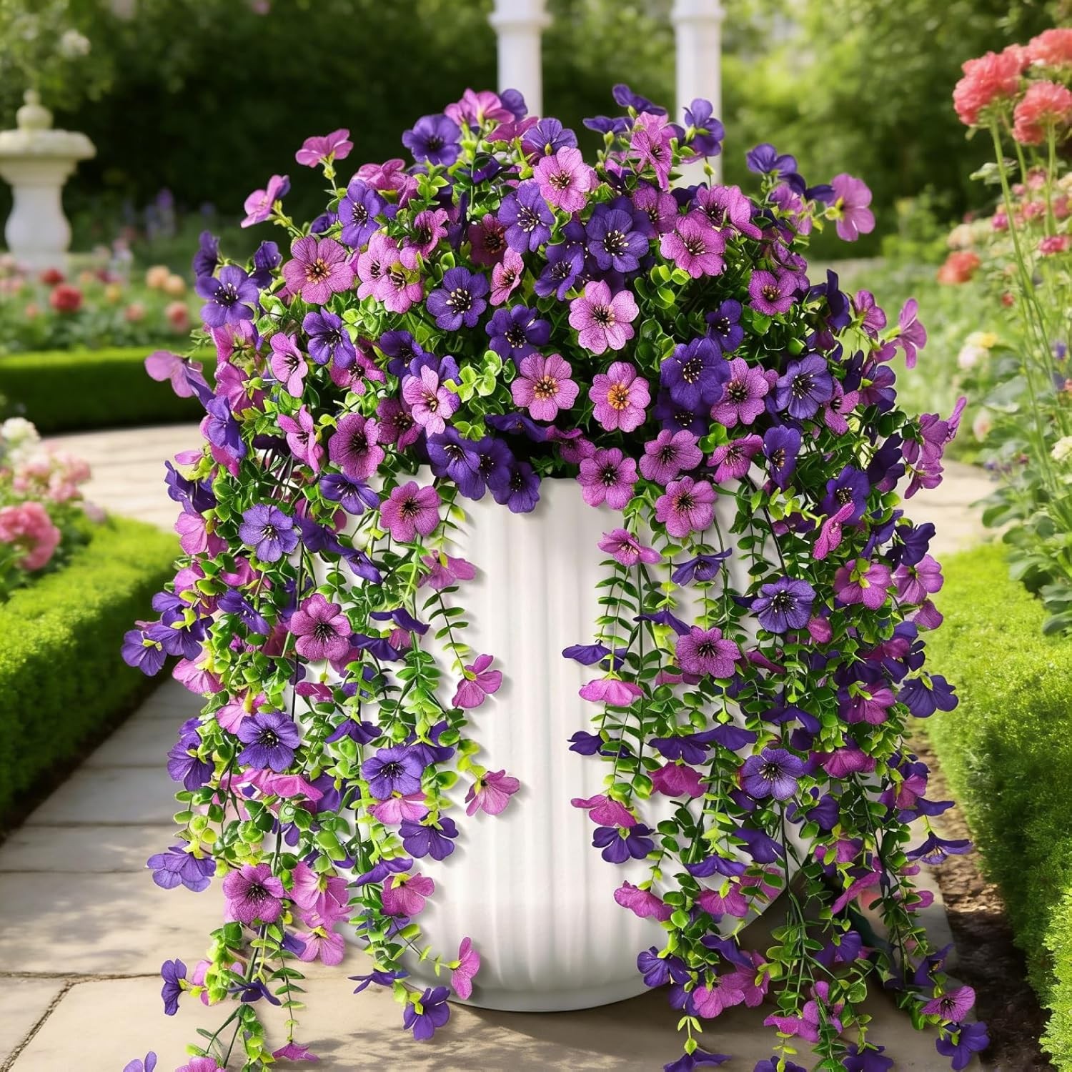 6× Artificial Hanging Flowers for Outdoors Faux Plants Porch Decor UV Resistant