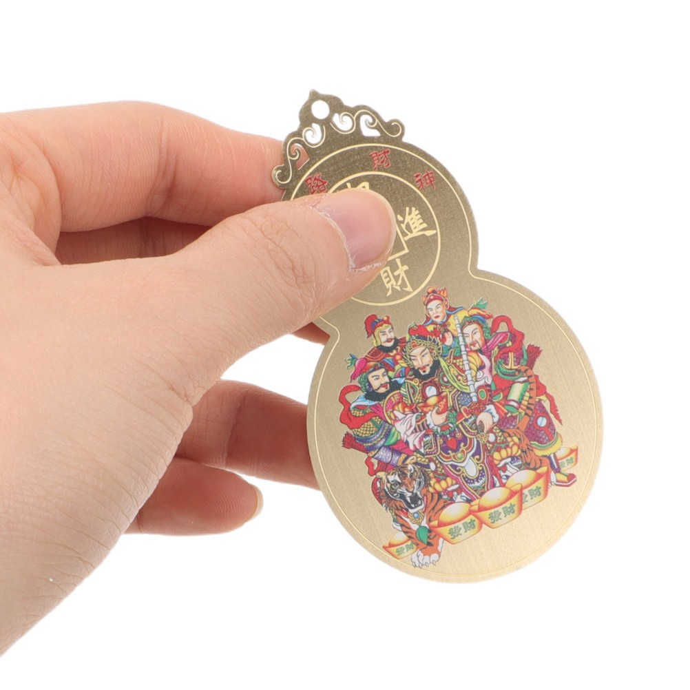 4Pcs Brass Wealth Amulet Cards Reusable Golden Feng Shui Gourd Charms for Luck