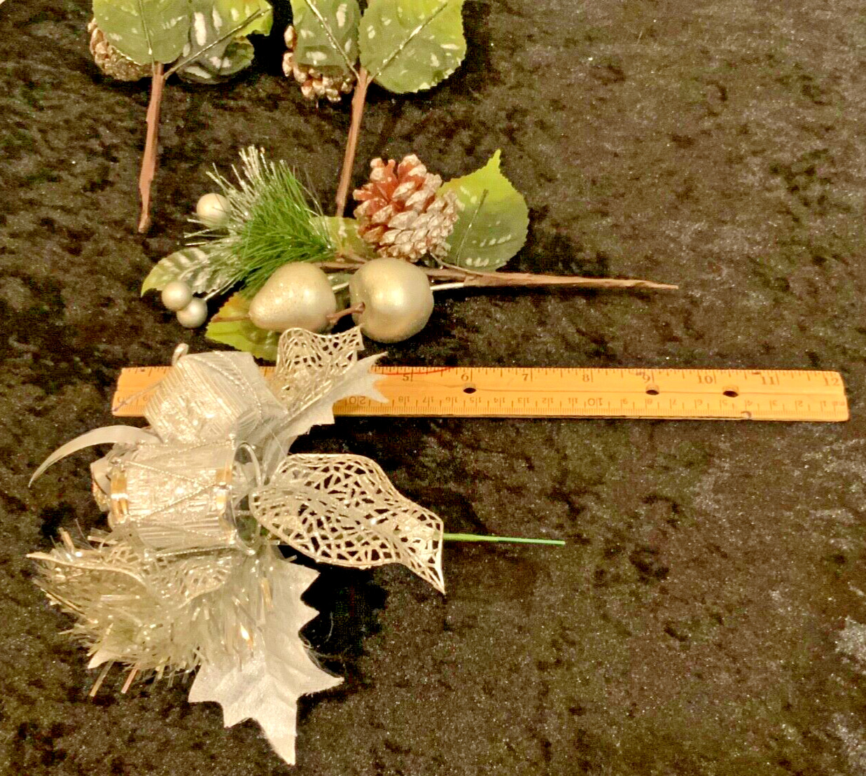Lot of 4 VINTAGE Silver Floral Bouquet Basket Pick Decorations