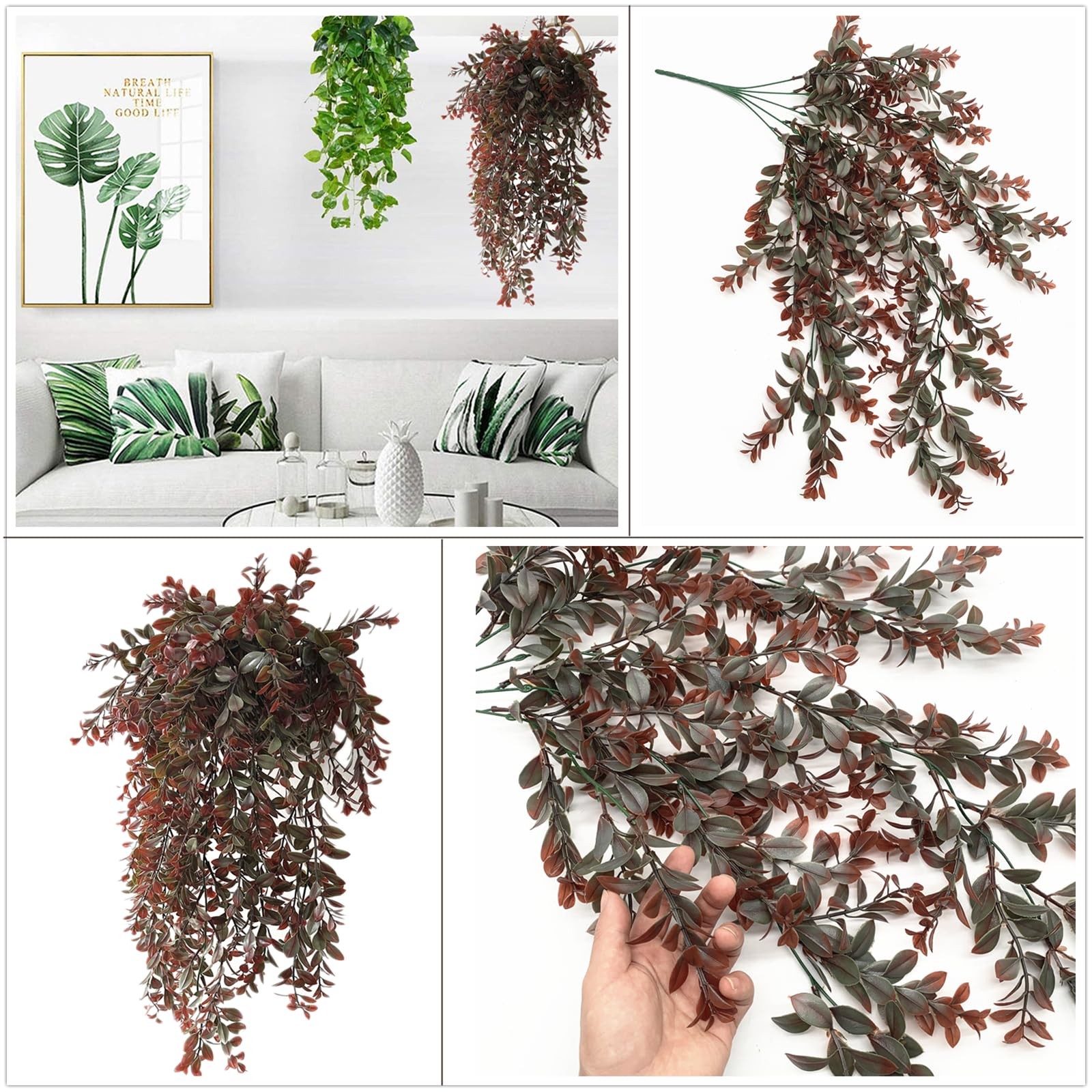 Artificial Hanging Plants Fake Vines Greenery Plastic Leaves Ivy Faux Garland…