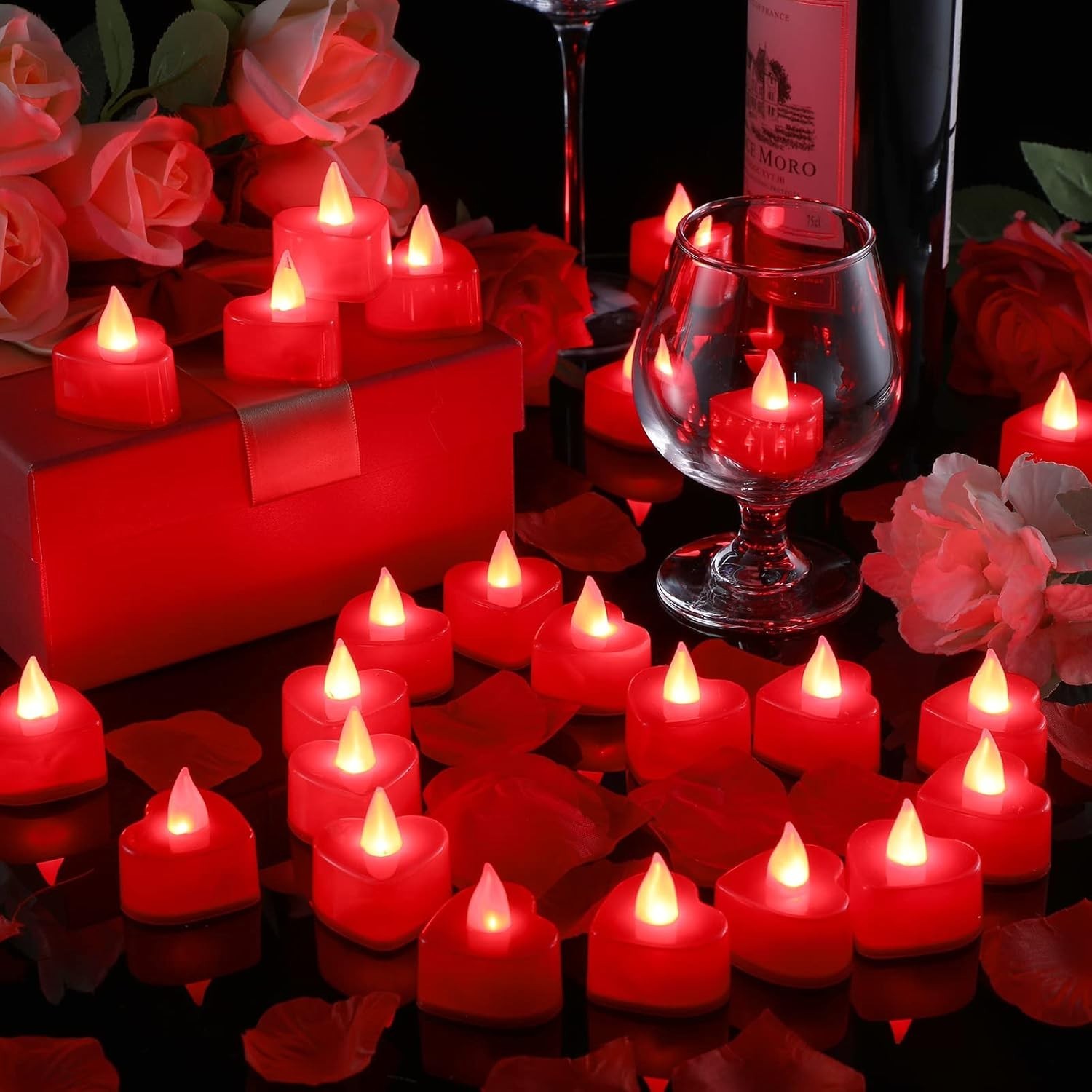 Heart Candle and Rose Petal Set – 72 LED Lights & 6000 Petals for Romantic Decor