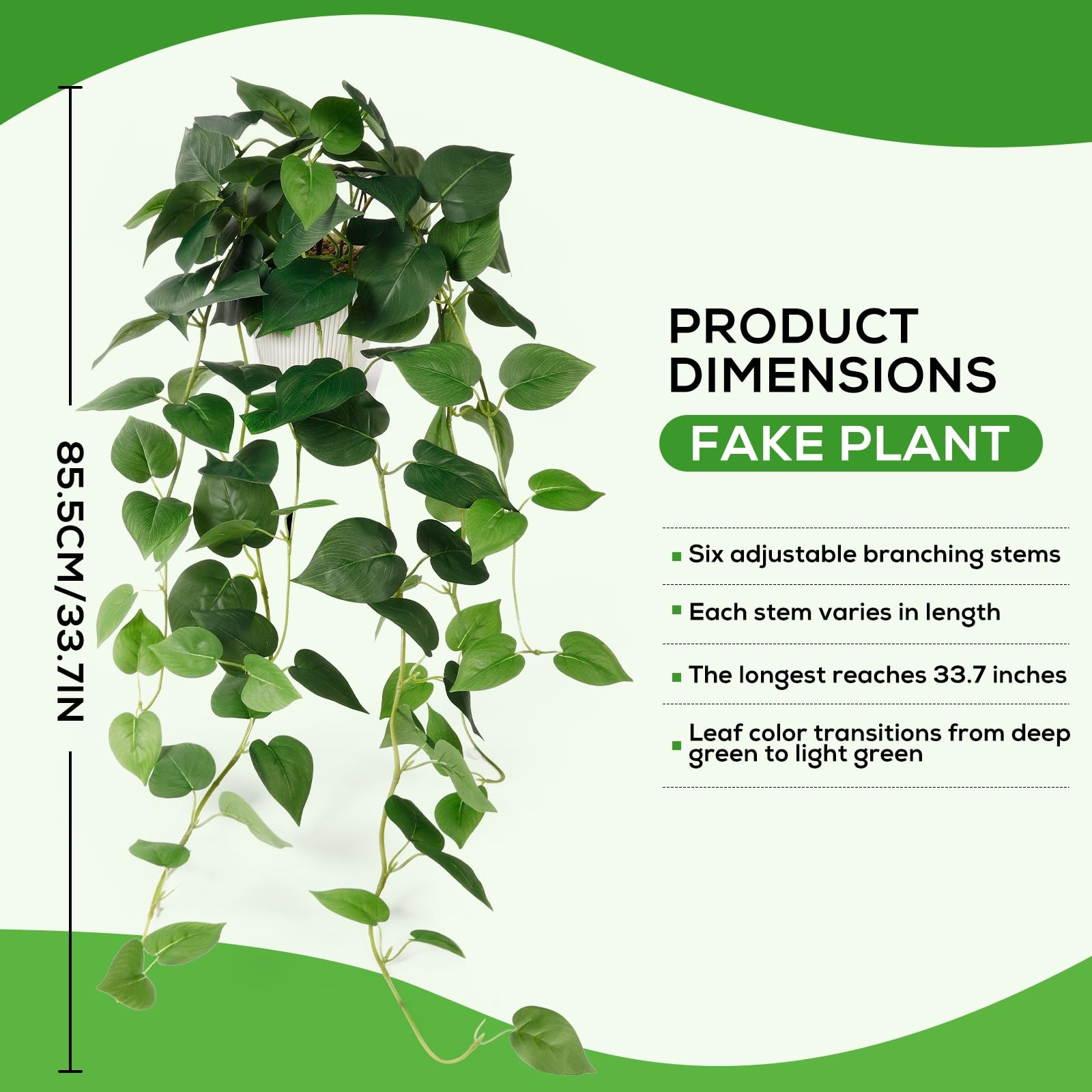 Artificial Indoor Faux Silk Hanging Pothos Fake Plants For Home Decoration