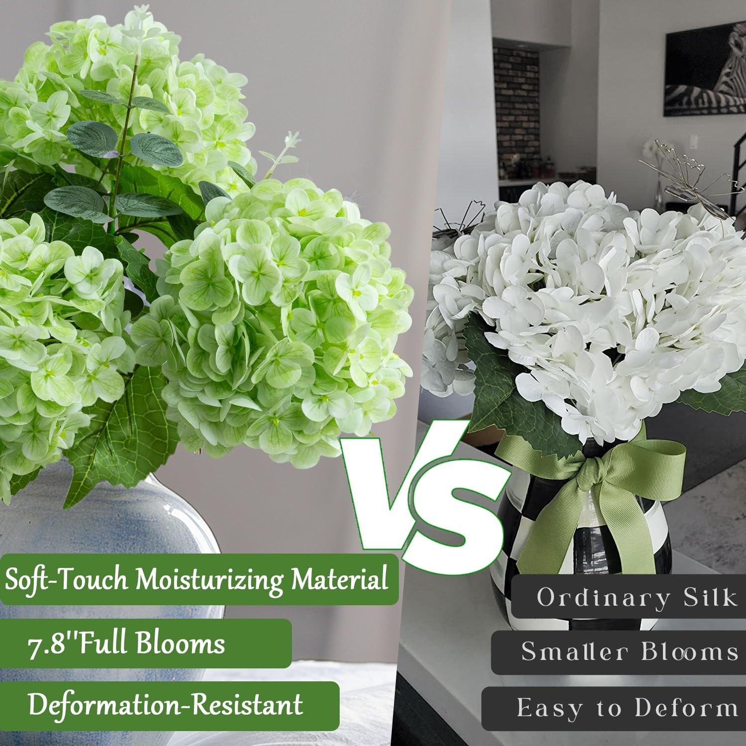 4 PCS Hydrangea Artificial Flowers 20 Inch Latex 2 Eucalyptus Stems Indoor Decor