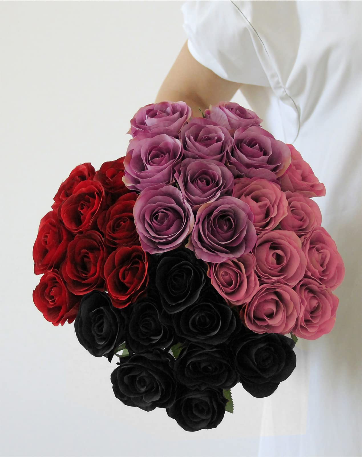 12 PCS Black Artificial Silk Roses Bouquet Halloween Gothic Fake Flower Decor
