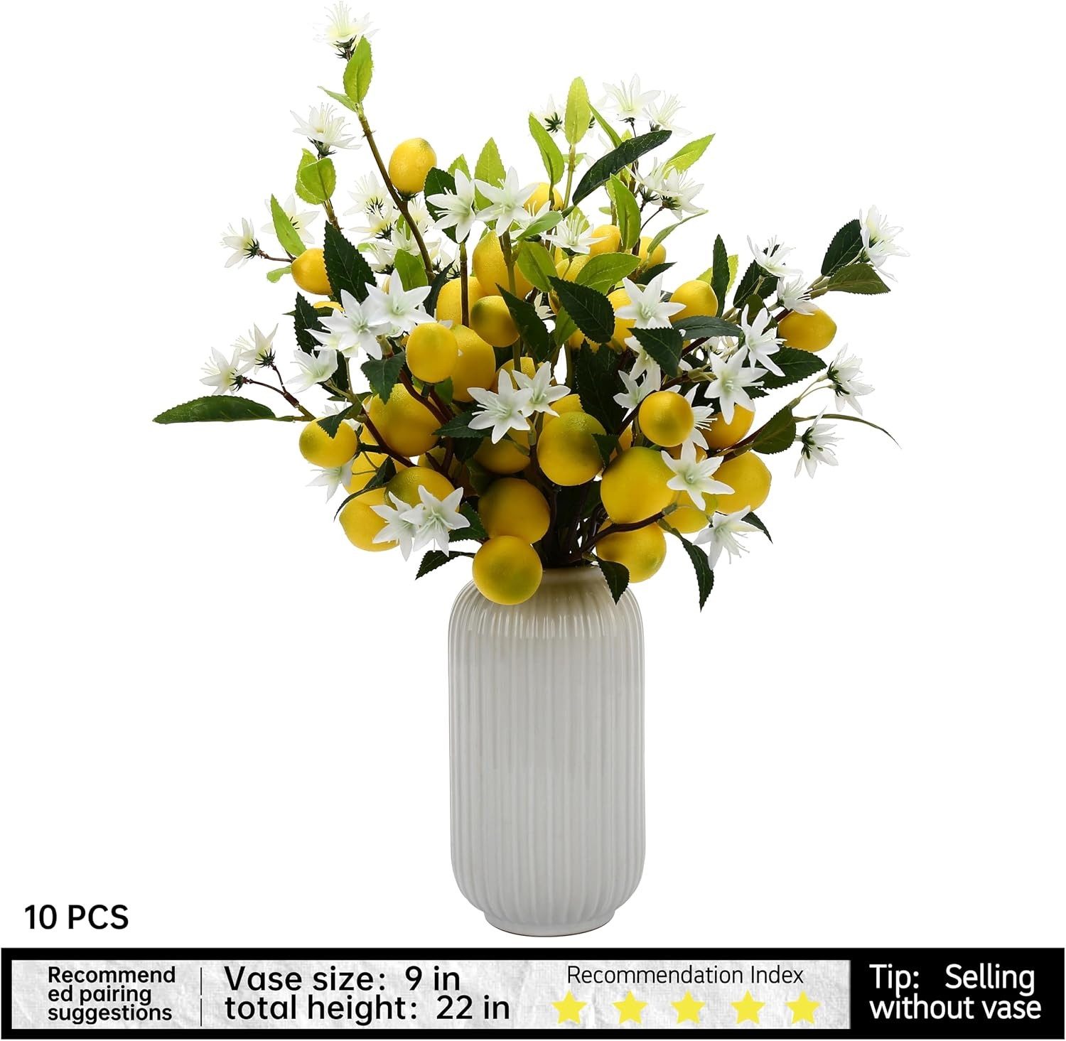 Lifelike 5Pcs Artificial Lemon Flowers, 24 Inch – Perfect for Home & Office Deco