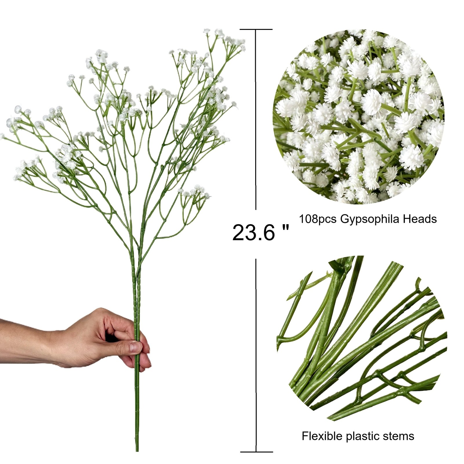 White Soft Plastic Artificial Baby Breath Flowers Gypsophila Decor 20 PCS