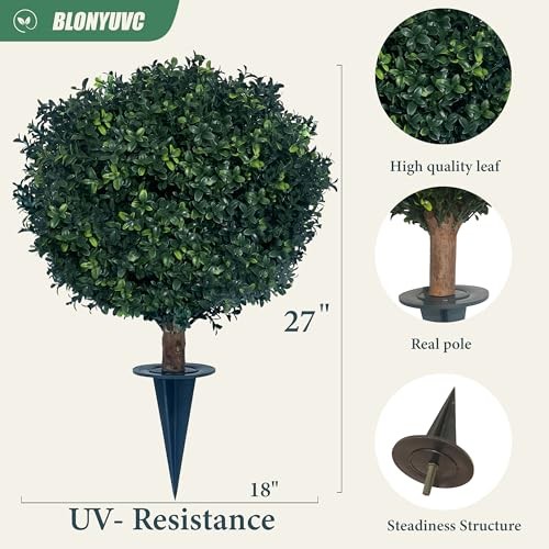 2 Pack 27 Inch Artificial Boxwood Ball UV Resistant Bush