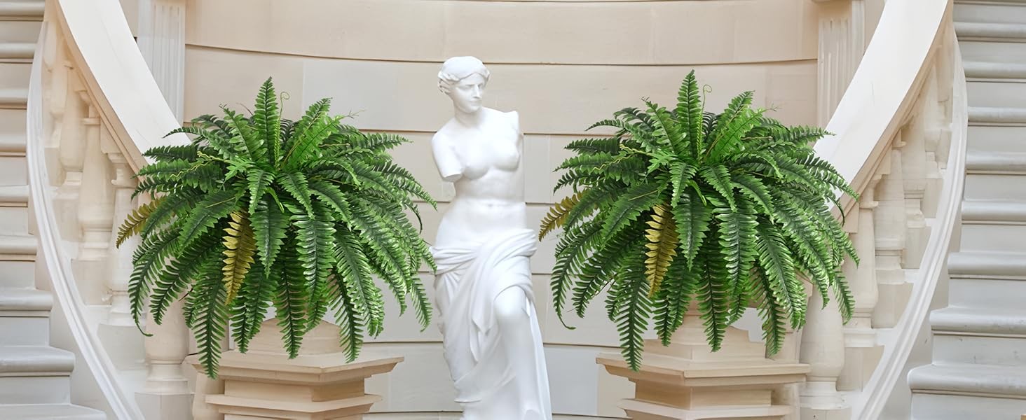2PCS 45in Fake Ferns- Large Artificial Plants Outdoor, UV Resistant Artificial